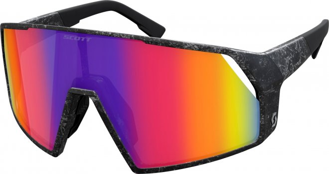 Очки спортивные Scott Pro Shield Sunglasses, чёрно-белые с радужной линзой Marble Black/Teal Chrome