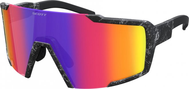 Очки спортивные Scott Shield Compact Sunglasses, чёрно-белые с радужной линзой Marble Black/Teal Chrome