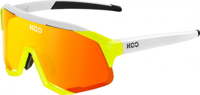 Очки спортивные Koo Demos, бело-жёлтые с оранжевой линзой Yellow Fluo/White/Red Mirror