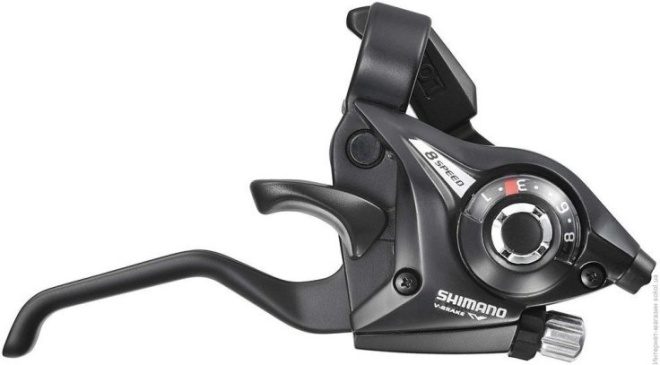 Манетка правая с тормозной ручкой Shimano ST-EF51-8R, с тросом, чёрная