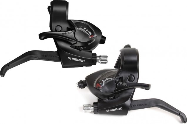 Комплект манеток с тормозными ручками Shimano Tourney ST-EF41, 3x6 скоростей, с тросами и оплётками