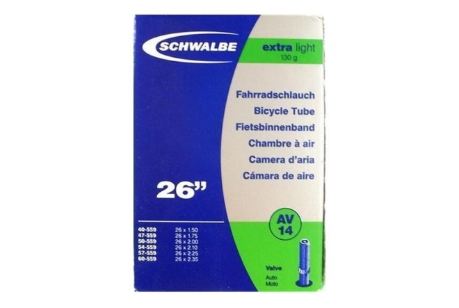 Камера Schwalbe AV 14 26x1.5/2.35, Extra Light, ниппель 40 мм Schrader (Auto)