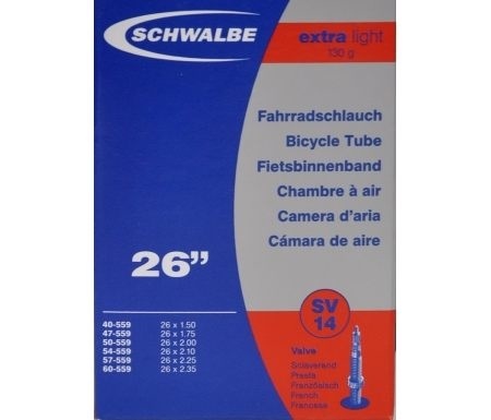 Камера Schwalbe SV 14 26x1.5/2.35, Extra Light, ниппель 40 мм Presta (French)