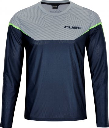 Джерси с длинными рукавами Cube Edge Round Neck Jersey L/S, серо-синее Grey/Lime