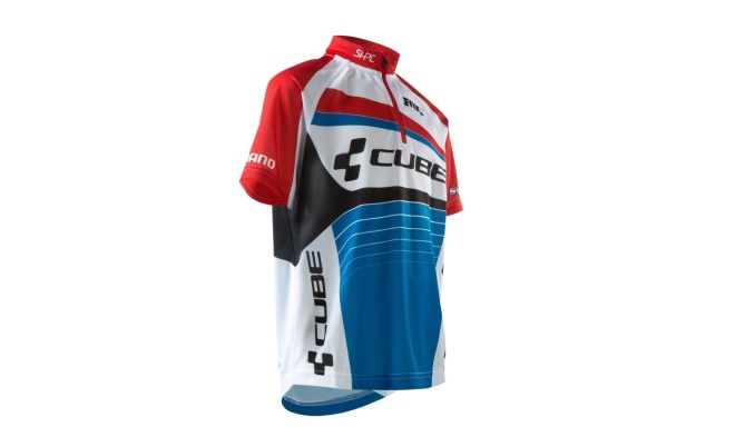 Джерси подростковое Cube Junior Teamline Jersey, бело-синее с красными и чёрными элементами Team Line