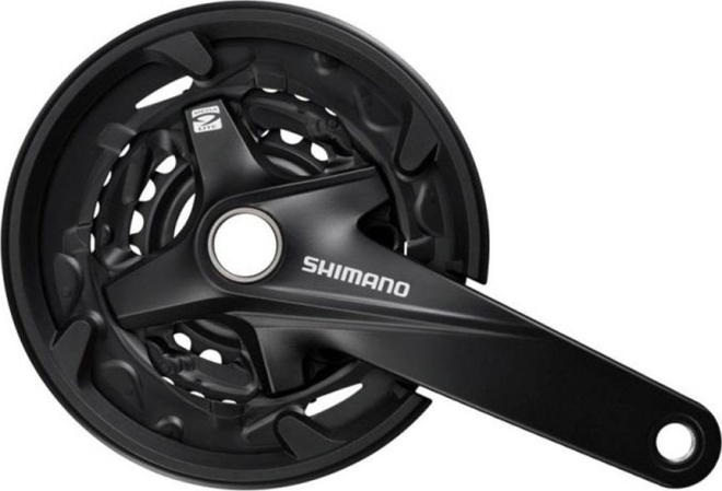 Система с интегрированным валом Shimano FC-MT200, длина шатунов 170 мм, набор звёзд 40-30-22T, с защитой цепи