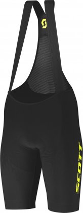 Велотрусы с лямками Scott RC Premium Kinetech ++++ Men's Bibs, чёрные с жёлтыми надписями Black/Sulphur Yellow