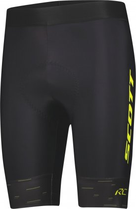 Велотрусы без лямок Scott RC Pro +++ Men's Shorts, чёрные с жёлтыми надписями Black/Sulphur Yellow