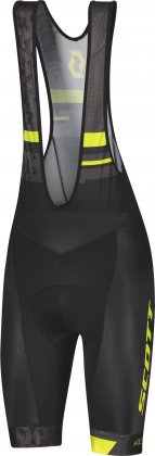 Велотрусы с лямками Scott RC Team ++ Men's Bibshorts, чёрные с жёлтыми надписями Black/Sulphur Yellow