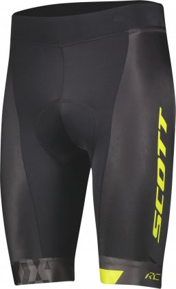 Велотрусы без лямок Scott RC Team ++ Men's Shorts, чёрные с жёлтыми надписями Black/Sulphur Yellow
