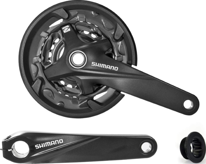 Система с интегрированным валом Shimano FC-MT200, длина шатунов 175 мм, набор звёзд 40-30-22T, с защитой цепи