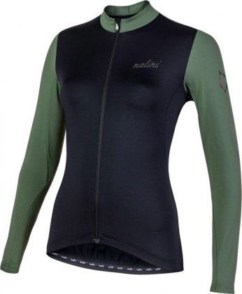 Джерси с длинным рукавом женское Nalini AIW LW Lady Jersey 2.0, чёрное с тёмно-зелёными рукавами 4400