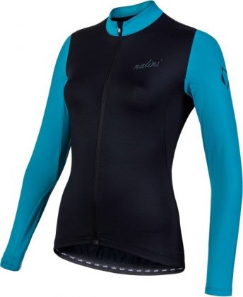 Джерси с длинным рукавом женское Nalini AIW LW Lady Jersey 2.0, чёрное с тёмно-голубыми рукавами 4250