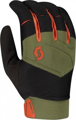 Перчатки с длинными пальцами Scott Enduro LF Glove, зелёно-чёрные с оранжевыми элементами Green Moss/Orange Pumpkin