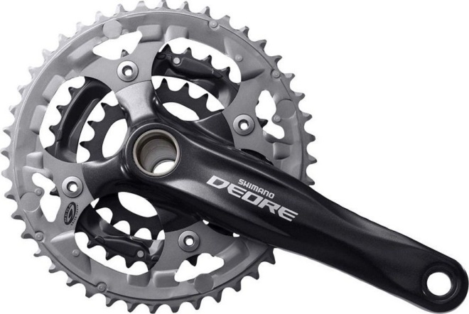 Система с интегрированным валом Shimano Deore FC-M590, длина шатунов 175 мм, набор звёзд 44-32-22T, без защиты цепи, чёрная