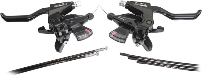 Комплект манеток с тормозными ручками Shimano Altus ST-M310, под 2 пальца, с тросами и оплётками, чёрный Black