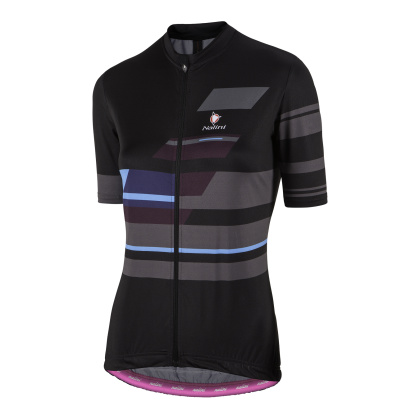 Джерси женское с короткими рукавами Nalini Dolomiti Lady Jersey, чёрное с серыми и синими элементами 4290