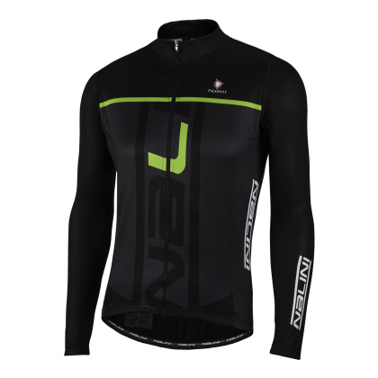 Джерси с длинными рукавами Nalini Speed Jersey LS, чёрное с элементами цвета лайм
