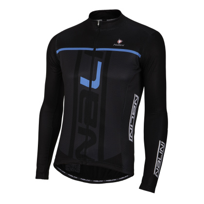Джерси с длинными рукавами Nalini Speed Jersey LS, чёрное с голубыми элементами