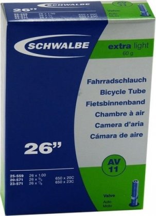 Камера Schwalbe AV 11 26x0.75/1.00; 650x20C/23C, Extra Light, ниппель 40 мм Schrader (Auto)