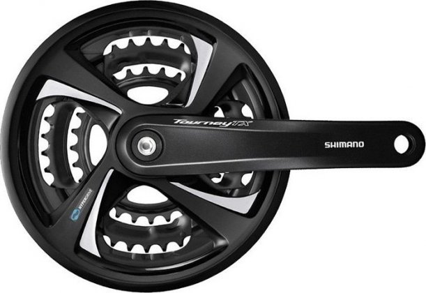 Система под квадрат Shimano Tourney TX FC-TX801, длина шатунов 175 мм, набор звёзд 42-32-22T, c защитой цепи, чёрная, без упаковки Black