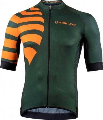 Джерси с коротким рукавом Nalini Bas Stripes Jersey, темно-зелёное с оранжевыми элементами 4430