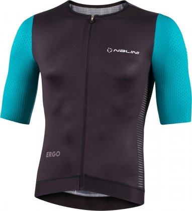 Веломайка с короткими рукавами Nalini Laser Jersey, чёрно-бирюзовая 4060