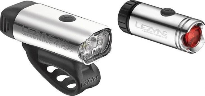 Комплект передней фары и заднего фонаря Lezyne Micro Drive Pair, серебристый Silver