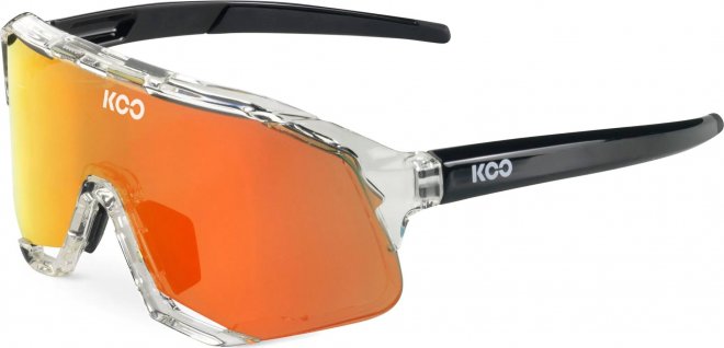 Очки спортивные Koo Demos, чёрно-прозрачные с оранжевой линзой Glass Red/Red Mirror