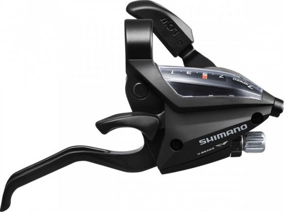 Манетка правая с тормозной ручкой Shimano ST-EF500-7R2A, 7 скоростей, под 2 пальца, с тросом