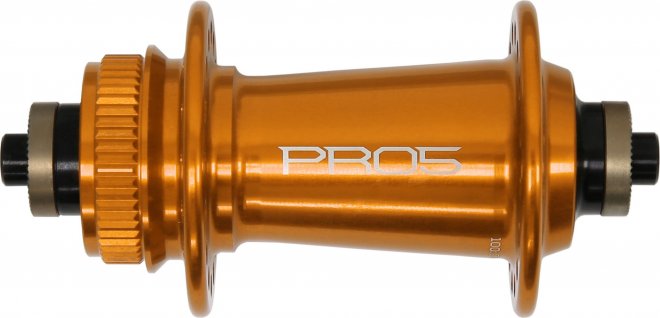 Втулка передняя Hope Pro 5 Front Disc Hub, 32 отверстия под спицы, под эксцентрик QR, ширина 100 мм, крепление ротора CenterLock, оранжевая Orange