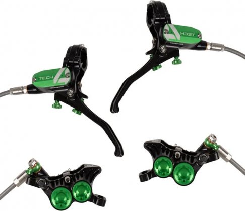 Тормоз дисковый гидравлический Hope Tech 4 E4 Braided, чёрно-зелёный Black/Green
