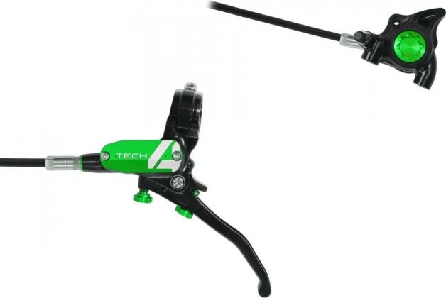 Тормоз дисковый гидравлический Hope Tech 4 X2 FM Braided, чёрно-зелёный Black/Green