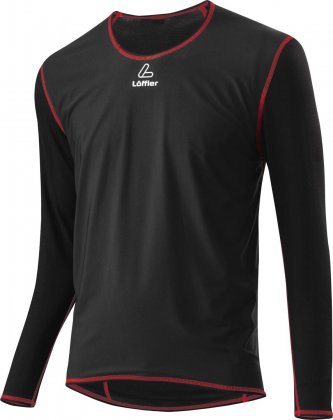 Термомайка Löffler M Windstopper® Shirt L/S Transtex® Light, чёрная с красными элементами Black/Red