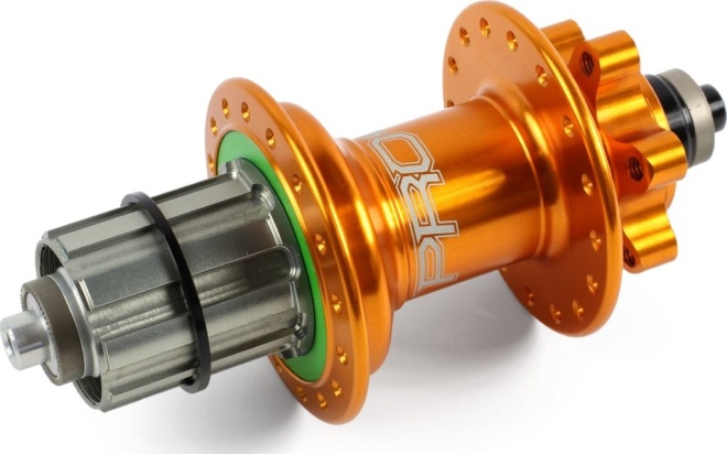 Втулка задняя Hope Pro 4 Rear Disc Hub Steel, 32 отверстия под спицы, под эксцентрик QR, ширина 135 мм, оранжевая Orange