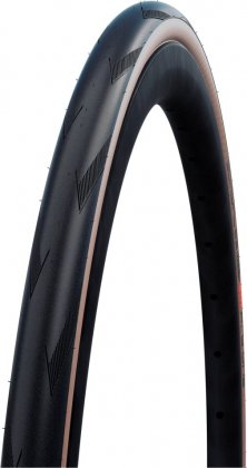 Покрышка Schwalbe Pro One Tube Type 28x1.25, 700x32C (32-622), чёрная с бежевыми боками Transparent Sidewall