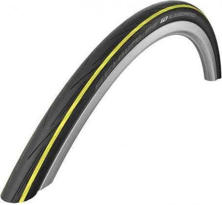 Покрышка Schwalbe Lugano 700x23C (23-622), Wired, Silica, Active, с жёлтой полосой Yellow