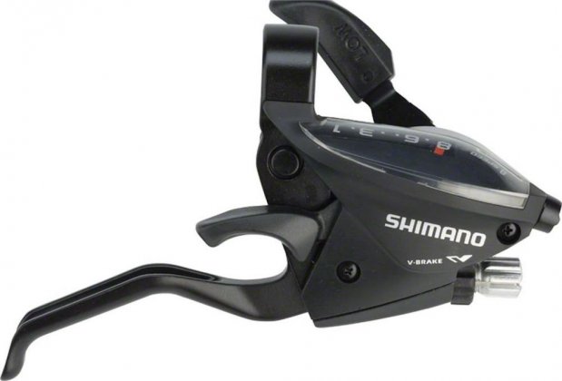 Манетка правая с тормозной ручкой Shimano ST-EF510-8R2A, 8 скоростей, под 2 пальца, с тросом, чёрная Black