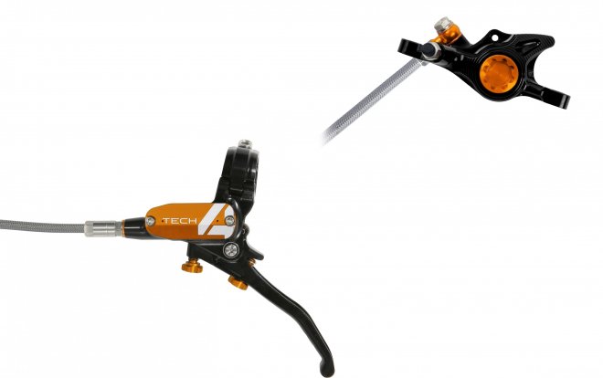 Тормоз дисковый гидравлический Hope Tech 4 X2 Braided, чёрно-оранжевый Black/Orange